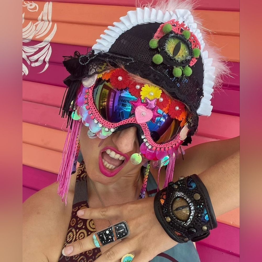 Hand Made Burning Man Goggles 🔥 Pink Y2K Pearl Tassel Babe